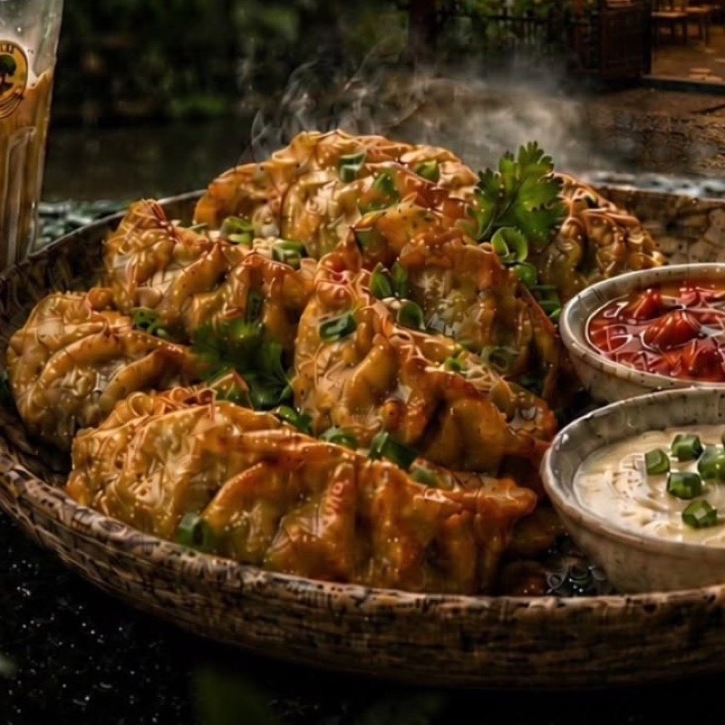Fried momos with dips